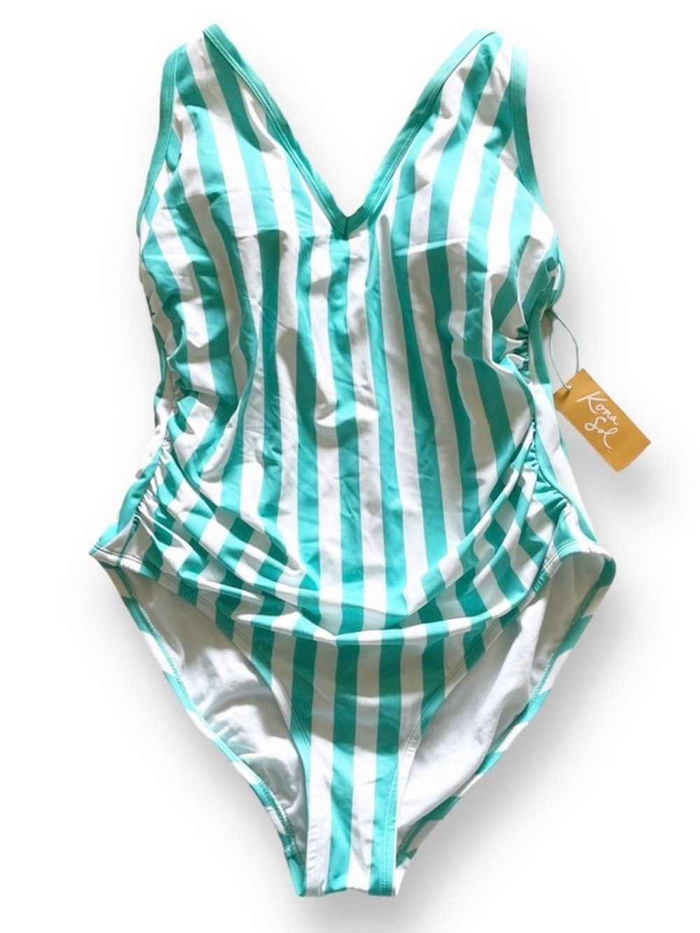 Kona Sol Turquoise Stripe One‑Piece Swimsuit 16W XXL - NWT